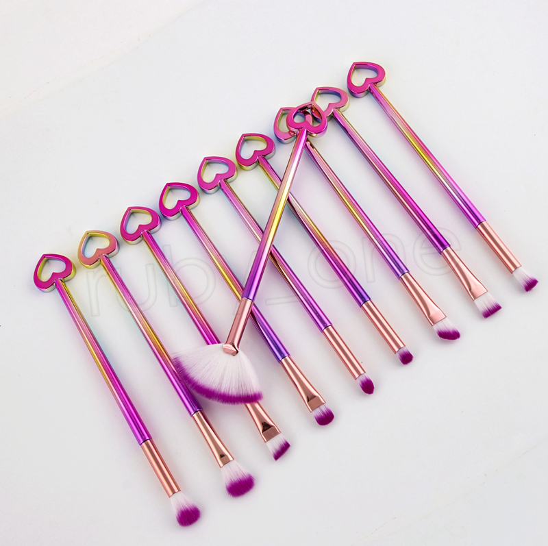 Heart Shape Makeup Brushes Gradient Color Makeup Brushes Sets 10pcs/set Bling Face Eye Shadow Foundation Cosmetic Brush Pinceles De Maquillaje