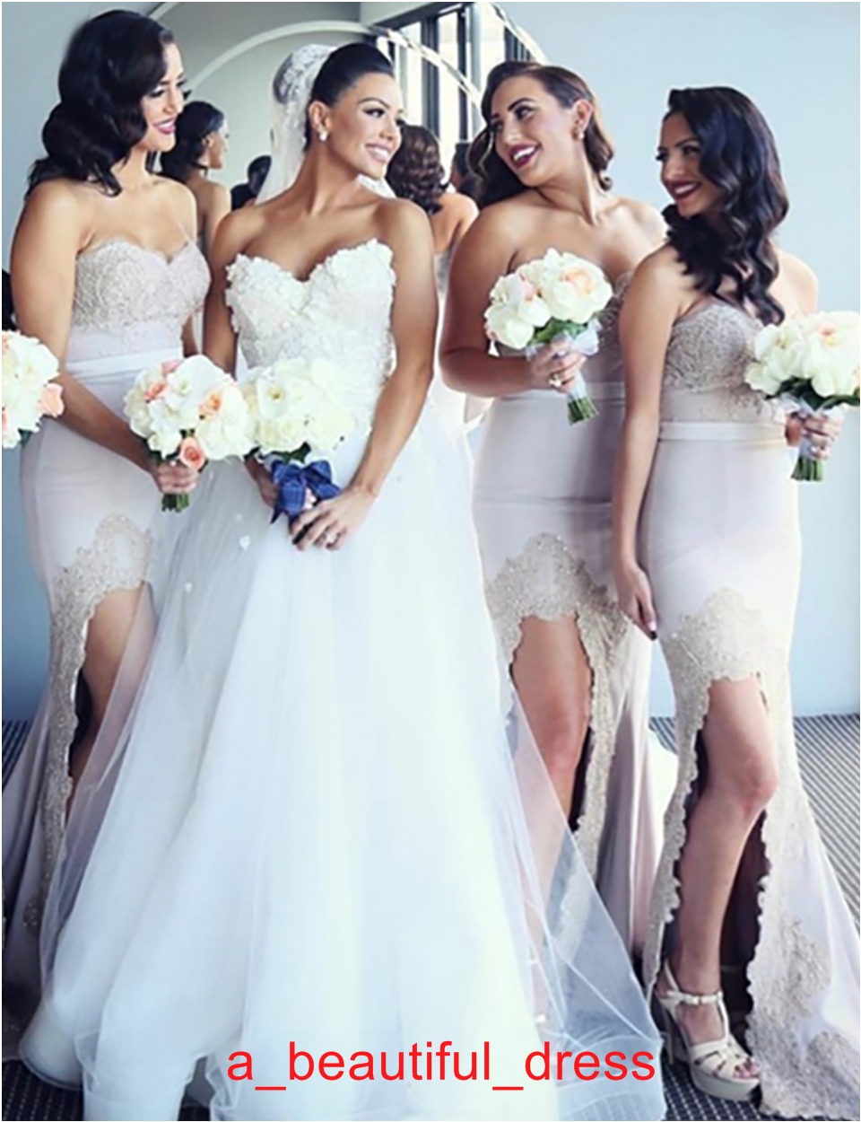 Simple Sweetheart Appliques Bridesmaid Dresse Sleeveless Side Slit Chiffon Pleat Cheap Long Bridesmaid Dresses Custom Made