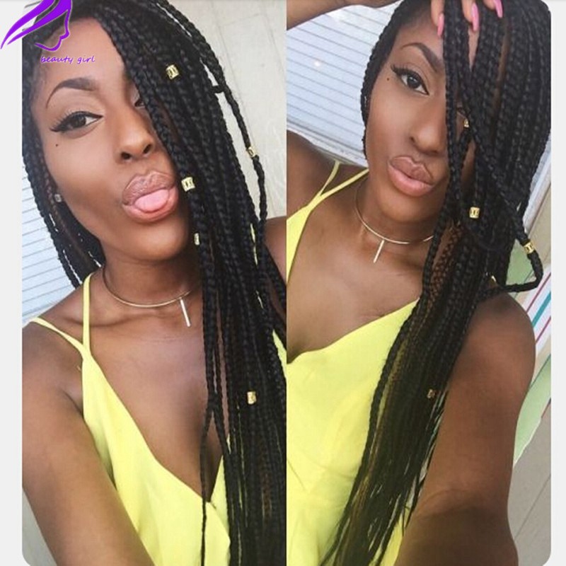 Africa women style Micro Braided lace front Wig dark brown color box braid wig synthetic Braided Wigs Free Part with Baby Hair