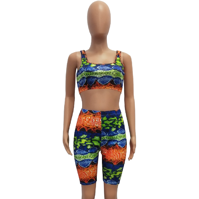 ANJAMANOR Leopard Print Sexy Two Piece Set Top and Pants Matching Short Sets for Women Summer Clothes 2020 D29-AZ84 CX200702