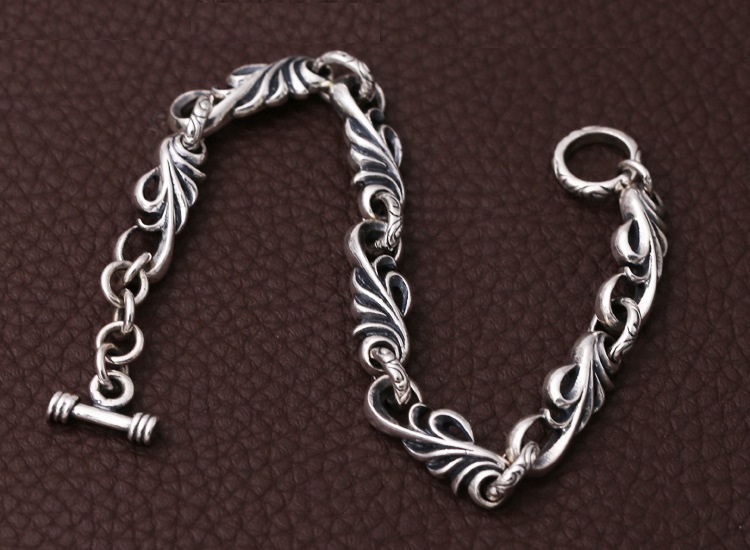 Personalized 925 sterling silver jewelry antique silver American European hand-made designer scroll link chain bracelets for men women