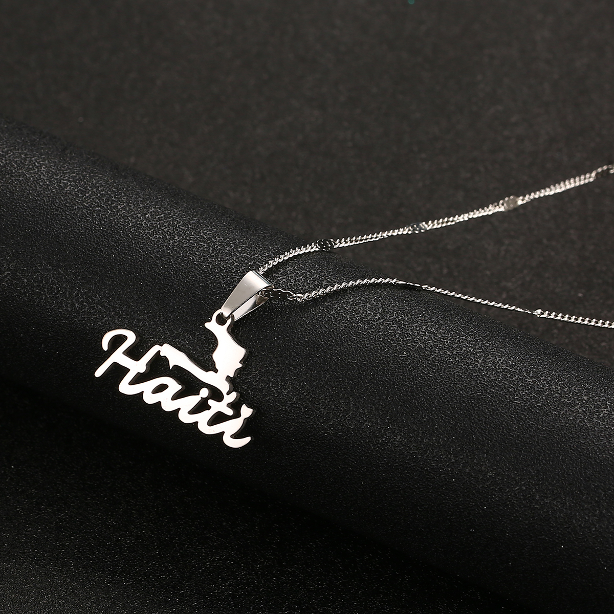 Stainless Steel Trendy Haiti Map Pendant Necklace Women Girls Ayiti Maps Party Haiti Chain Jewelry