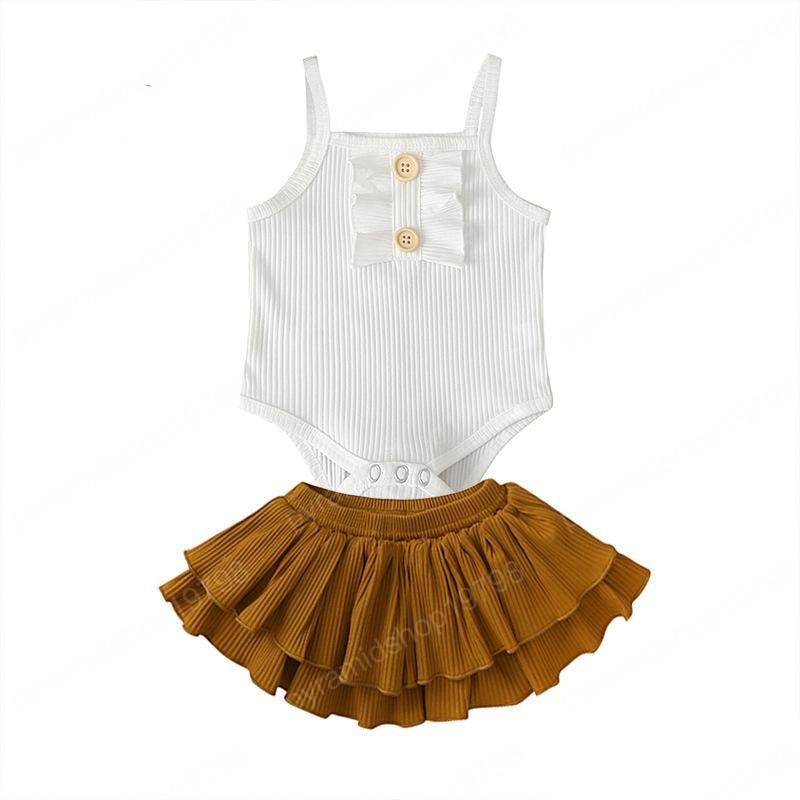 Baby Girl Ribbed Outfit Girls Summer flouncing Clothing Set Toddler Infant Vest Romper Shorts Skirt 2pcs Clothing