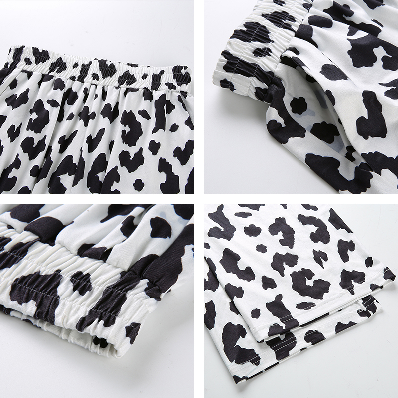Milk Cow Print Elastic Waist Casual Straight Trousers For Women