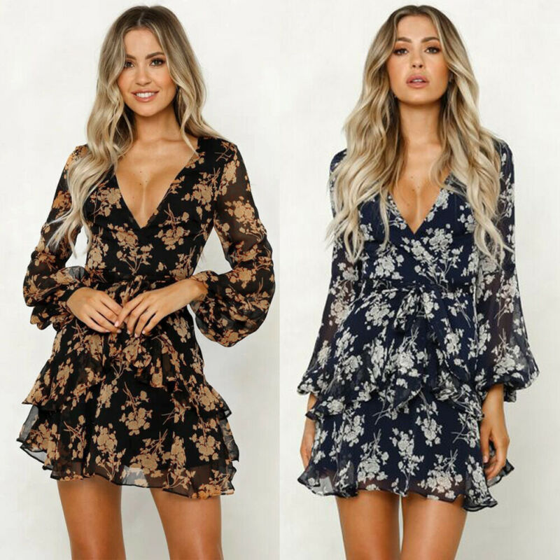 Womens Boho Floral Chiffon long Sleeve Wrap Boho Floral Summer Party Evening v-neck Beach Short Mini Dress Sundress -XL Female, Blue
Womens Boho Floral Chiffon long Sleeve Wrap Boho Floral Summer Party Evening v-neck Beach Short Mini Dress Sundress -XL Female, Blue