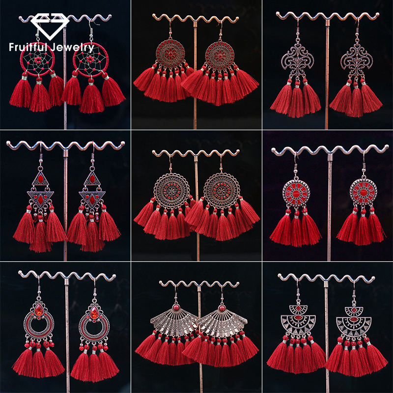 Dangle & Chandelier Fruitful Red Chinese Style Exaggerated Ethnic Bohemian Drop Earrings Bead Handmade Tassel Bride Women Jewelry
Dangle & Chandelier Fruitful Red Chinese Style Exaggerated Ethnic Bohemian Drop Earrings Bead Handmade Tassel Bride Women Jewelry