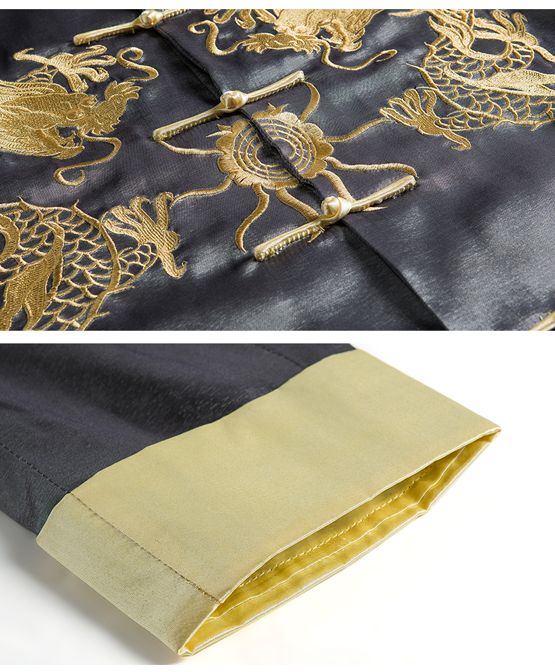 Embroidery Double Dragon coat performance clothing modified tang suit Man clothing Chinese style Jacket cross talk show costume Shirt