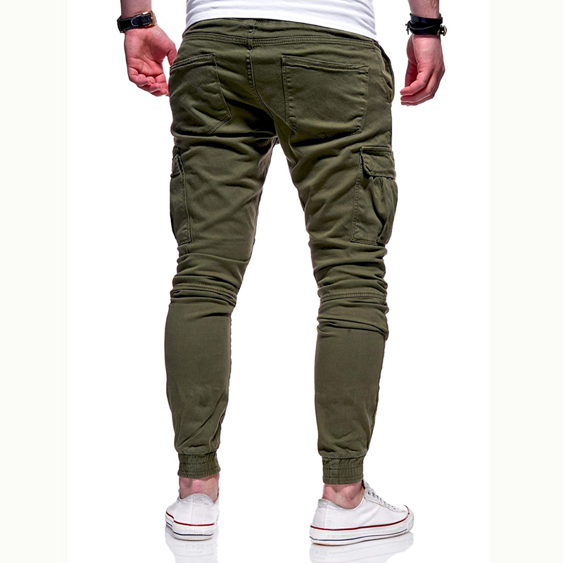 Men Slim Fit Drawstring Elastic Waist Jogger Cargo Pants with Pockets Mens Casual Close Bottom Long Rope Pants