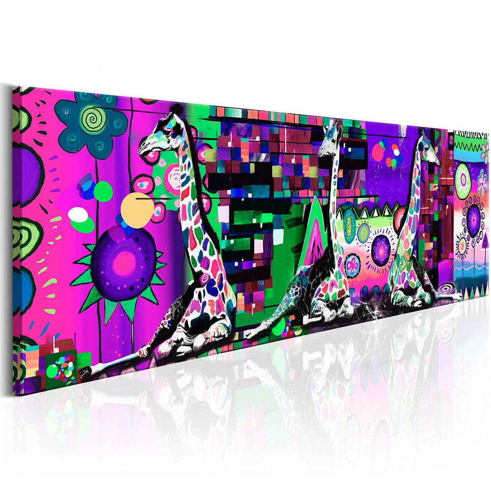 1 Piece Canvas Art Colorful Three Sitting Giraffe Abstract Paintings Canvas Print for Living Room Bedroom