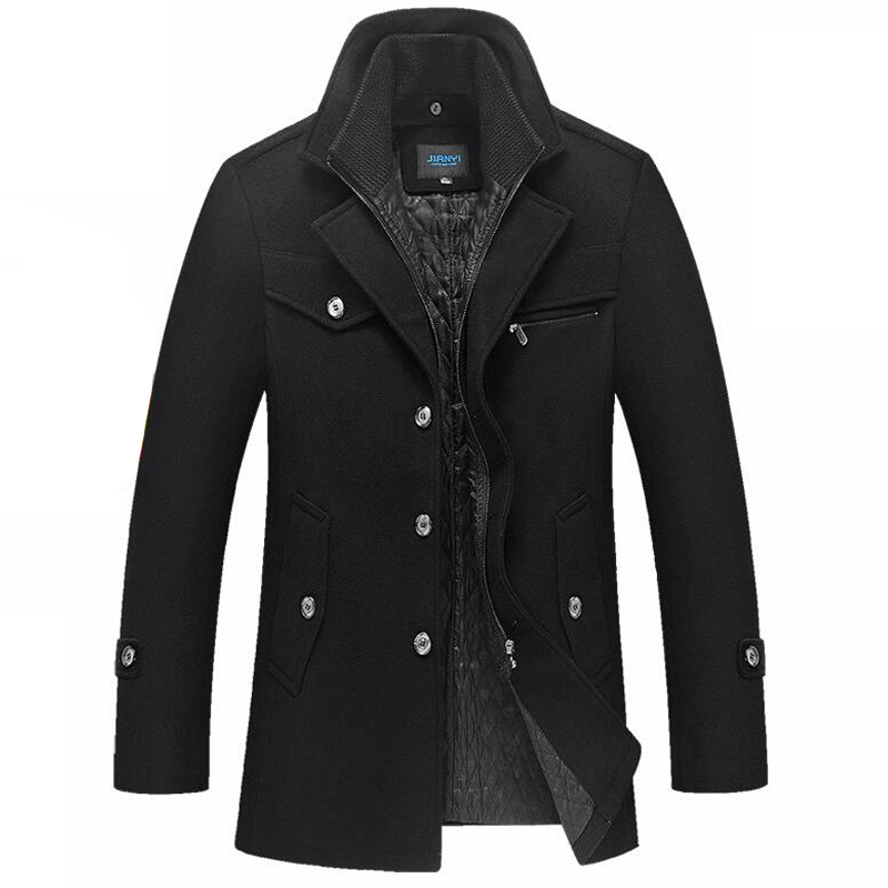 Winter Wool Thick Warm Coat Men Fashion Double Collar Windproof Smart Casual Mens Jackets Outwear Long Woolen Coats Drop LY191206
