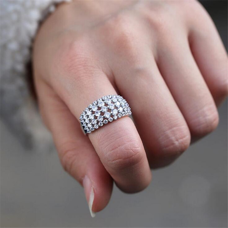 Choucong Sparkling Handmade Luxury Jewelry 925 Sterling Silver Pave White Sapphire CZ Diamond Promise Hollow Women Wedding Band Ring Gift