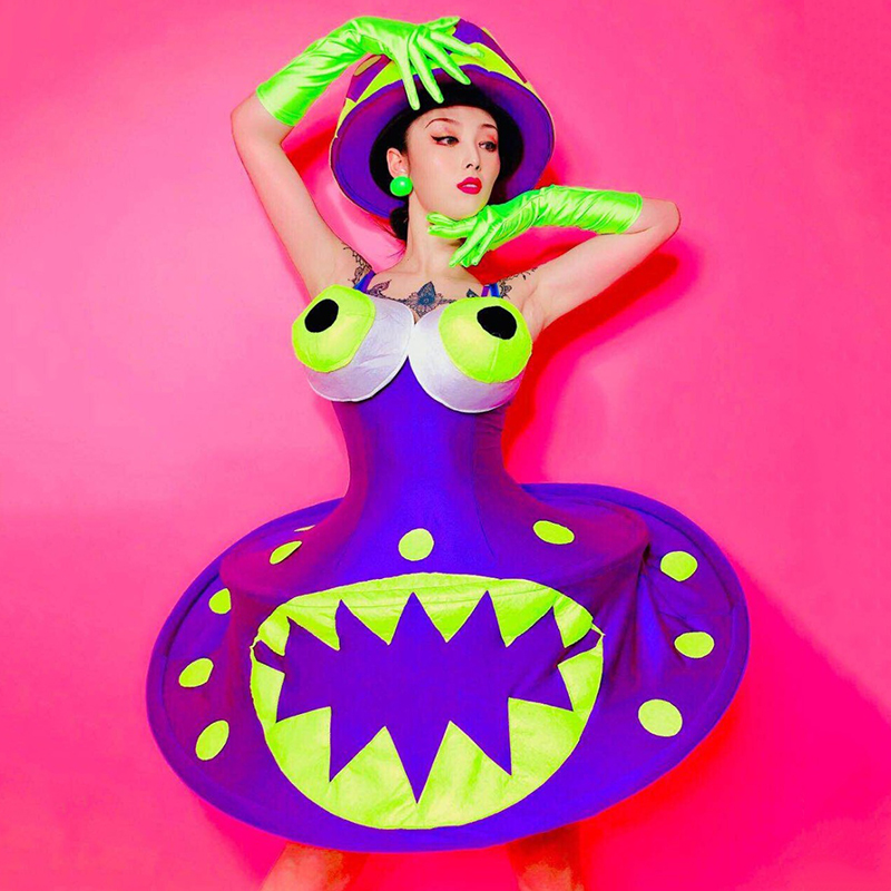 Stage Nightclub Bar Dj Female Singer Party Wear Gogo Purple Mushroom Headdress Cute Dress Festival Performance Costume DN5946, As picture
Stage Nightclub Bar Dj Female Singer Party Wear Gogo Purple Mushroom Headdress Cute Dress Festival Performance Costume DN5946, As picture