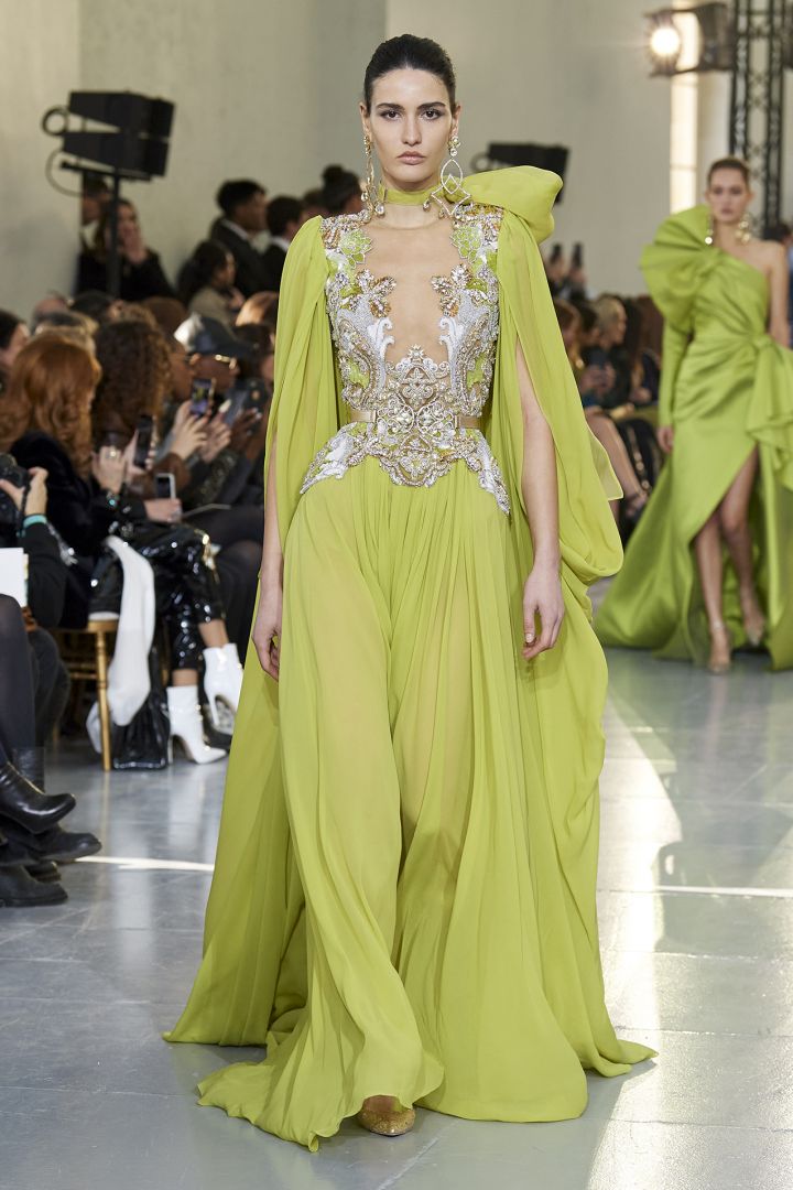 New Elie Saab Evening Gowns Long Sleeve Light Jewel Neck Chiffon Formal Dress Party Wear Custom Made Cheap Women Prom Dress Beaded