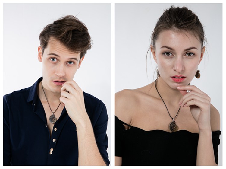 Natural Stone Chrysanthemum Fossil Pendant Silver Plated Bail Men and Women Fashion Jewelry Popular Minimalist Style