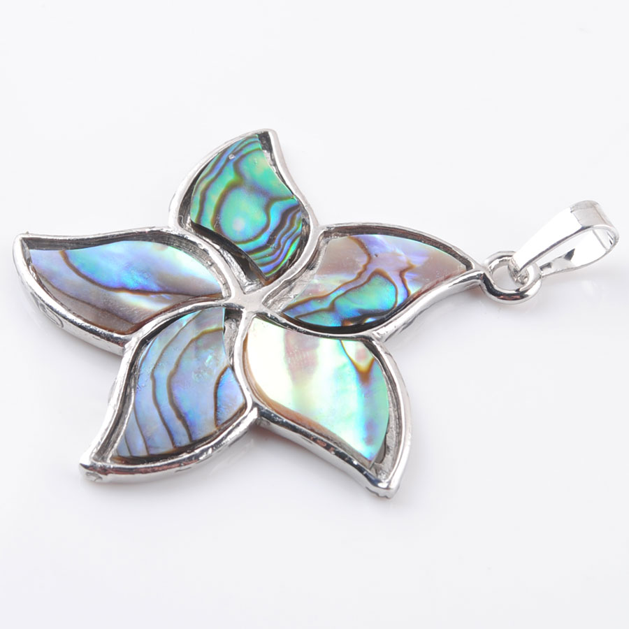 WOJIAER Natural Zealand Abalone Shell Gem Stone Pendant Beads Plant Flower Women Men Jewelry DBN366