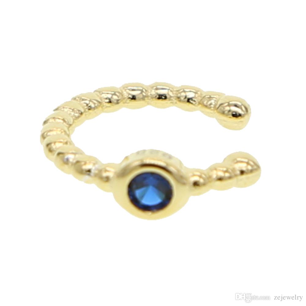 2024 New Sale delicate single stone round CZ blue green red white clip Cuff Ear Earring fashion women rainbow cz minimal earring