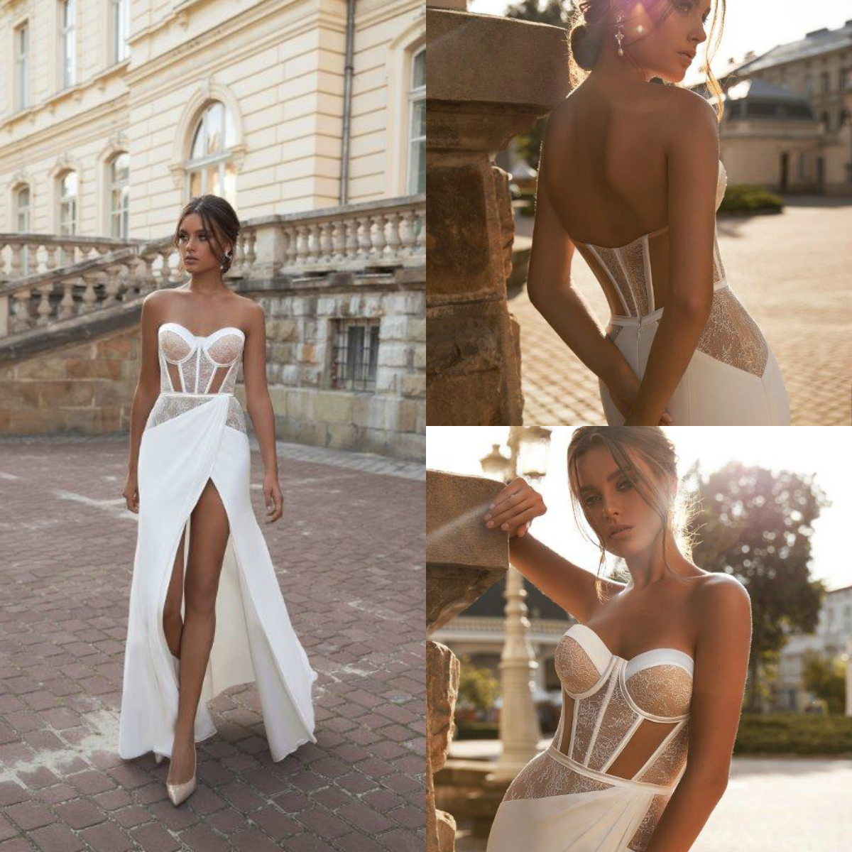2020 Julie Vino Beach Wedding Dresses Side Split Lace Sweetheart A Line Boho Wedding Dress Satin Floor Length Robes De Mariée