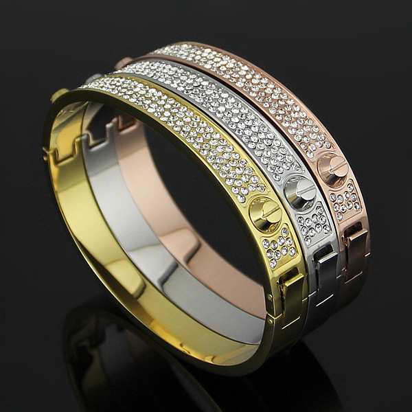 Fashion-Bijoux Bangles Rivet 316 L Titanium Stainless Steel Full Crystal Love Bangles Bracelets Fashion Jewelry For Women and Men