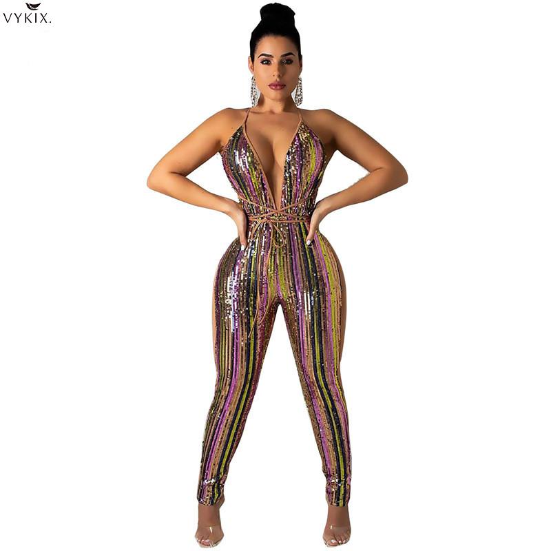 Sexy Jumpsuits Colorful Stripe Sequins Bandage Deep V Neck Spaghetti Straps Night Party Club Outfits Women Romper Women Overalls, Pink jumpsuit
Sexy Jumpsuits Colorful Stripe Sequins Bandage Deep V Neck Spaghetti Straps Night Party Club Outfits Women Romper Women Overalls, Pink jumpsuit