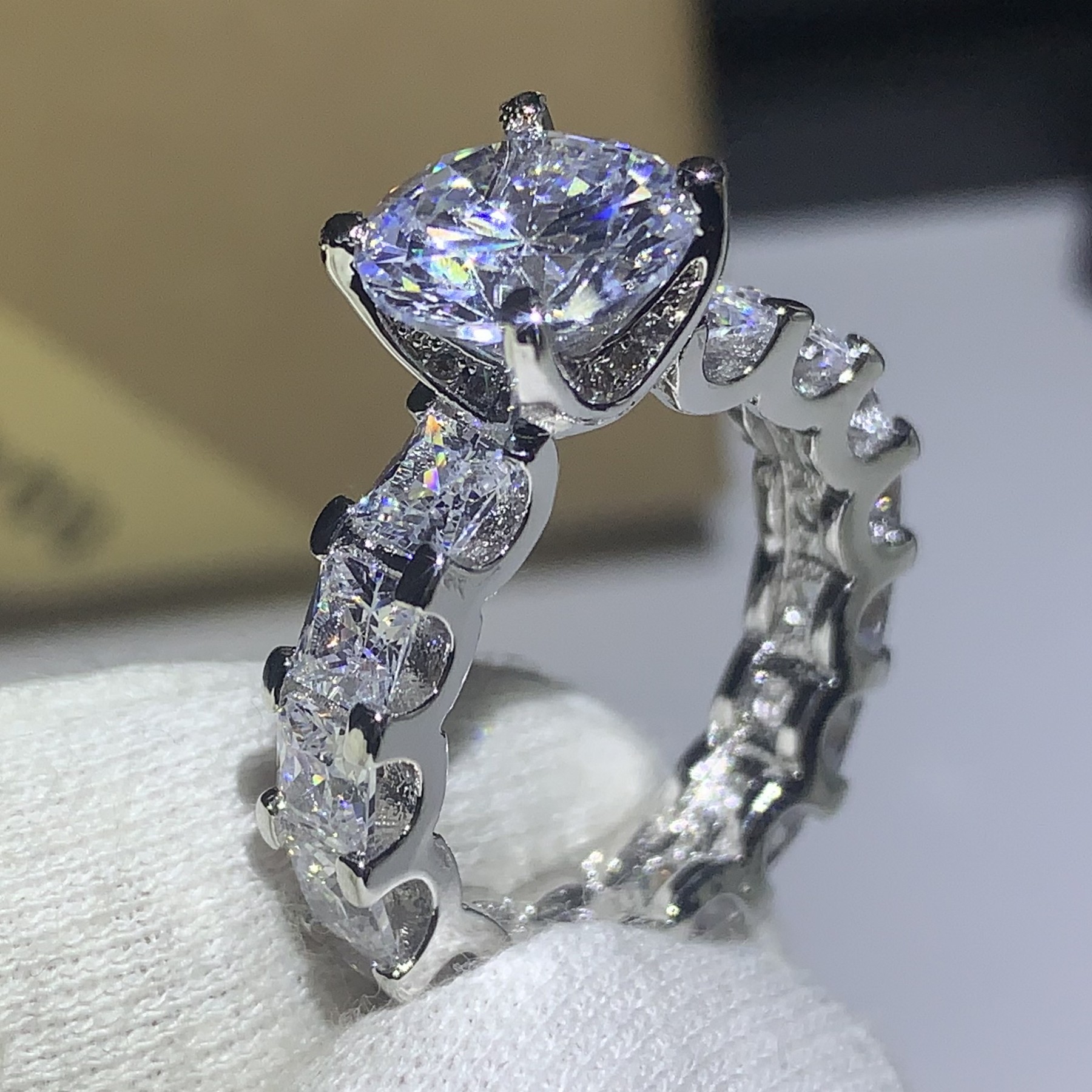Hot Sale New 2019 Luxury Jewelry 925 Sterling Silver Princess Cut White Topaz CZ Diamond Couple Rings Promise Wedding Band Ring for Women