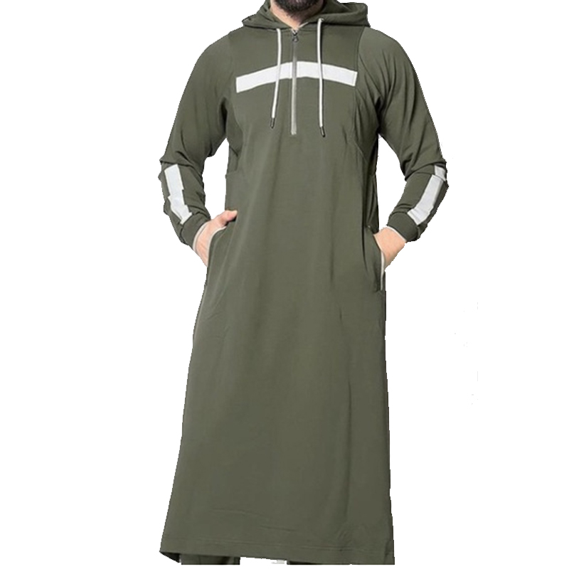2020 New Men Gown Muslim Arabian Robe Solid Color Full Length Sweatshirt Long-sleeved Hooded Islamic Male Casual Clothing
