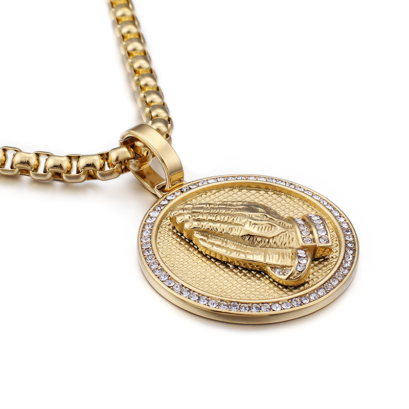 Hip Hop Playing Hands Pendants Necklace Men's Bling 316L Stainless Steel 18K Gold Plated Christian Jewelry