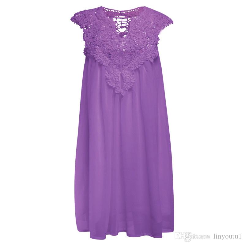 2020 Women's Bohemia summer dress stitching loose sexy dress Short Sleeveless chiffon solid lace beach dress women dropshing