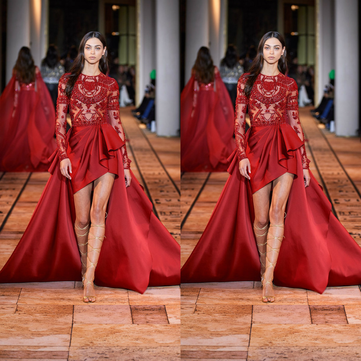 2020 Zuhair Murad Prom Dresses High Low Beads Crystal Pearls A Line Tulle Long Sleeve Evening Dresses Party Wear Custom Made Formal Gowns