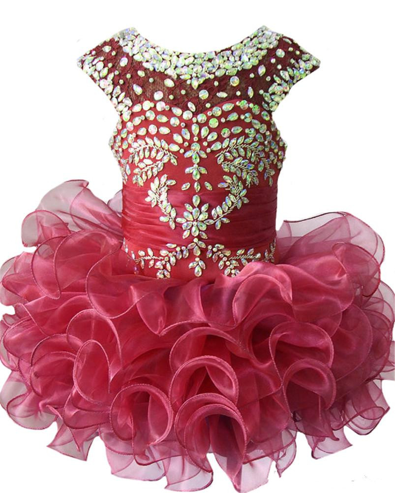 Little Girls Glitz Beaded Pageant Cupcake Dresses Infant Mini Short Skirts Toddler Tutu Ruffles Flower Girl Dresses