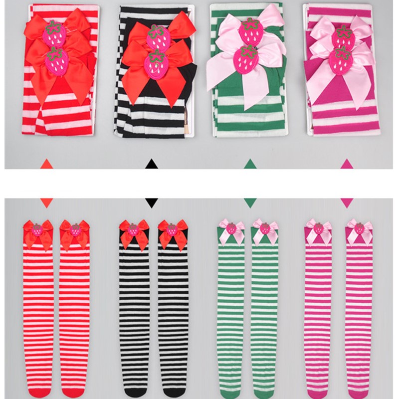 Women Lolita Christmas Ultrathin Velvet 20 Denier Strawberry Bow Striped Long Stockings Ladies Sheer Vintage Stockings for Cheerleaders