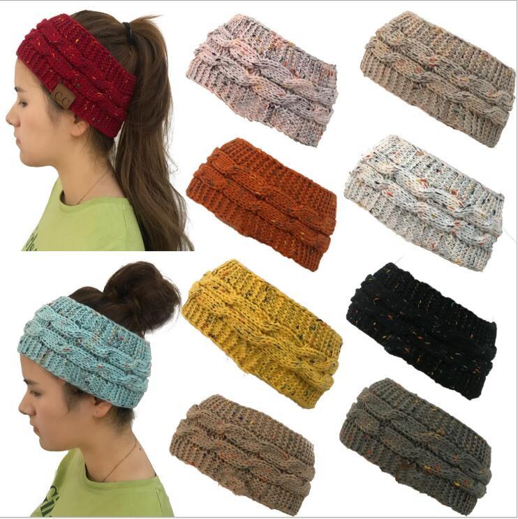 

Label Crochet Headband Girls Knitted Winter Sports Hairband Women Turban Ponytail Hats Stretchy Knit Ear Warmer Beanie Cap Bandanas C7008, With label