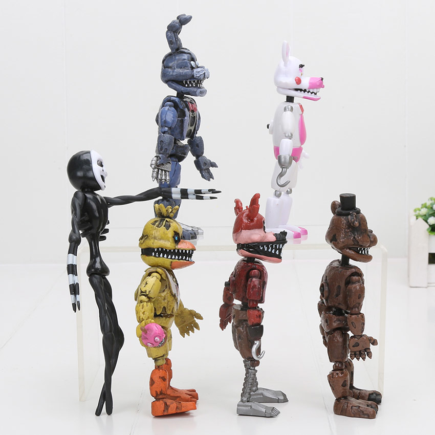 6pcs/set Led Lightening Movable Joints Fnaf Five Nights At Freddy's Action Figure Foxy Freddy Chica Model Dolls Kid Toys C19041501
