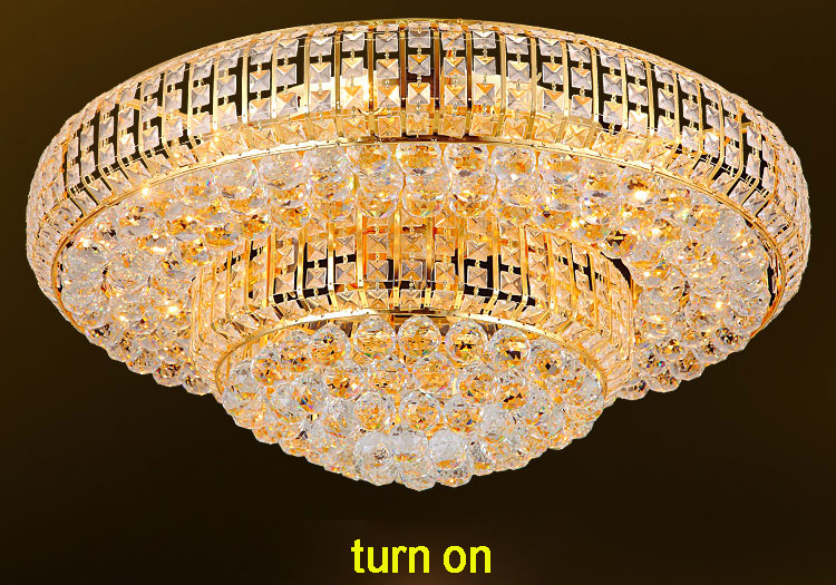LED Light Modern Golden Crystal Ceiling Lights Fixture American Chandeliers Lamps Round Gold Hanging Light 3 White Color Changeable