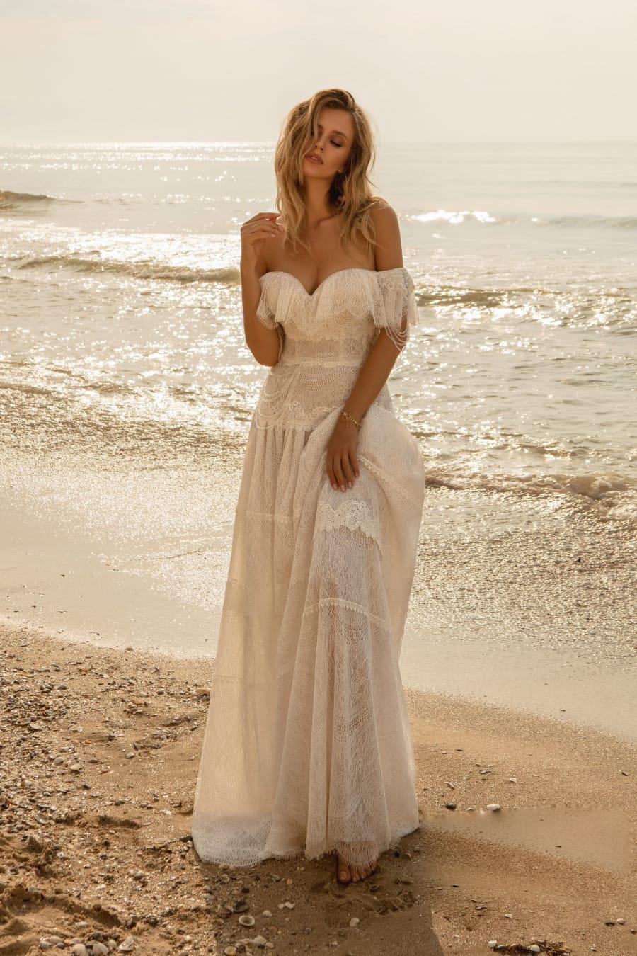 bohemian full lace wedding dresses off the shoulder ruffles a line bridal gown boho wedding dress robes de marie