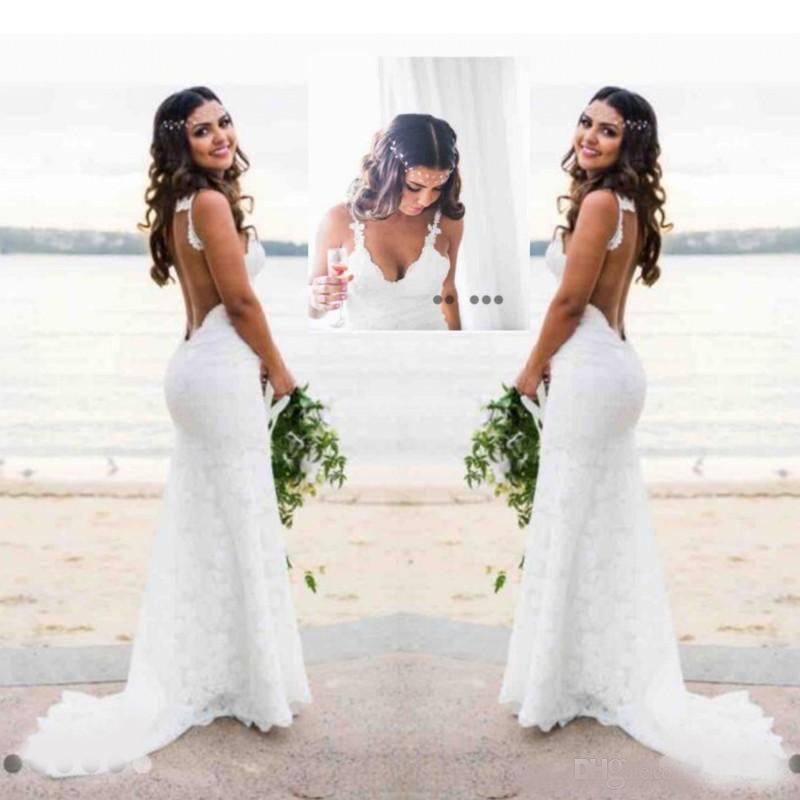 2020 Lace Wedding Dresses Country Style Count Train Deep V Neck Backless Wedding Dress Hoho Cheap Handmade Mermaid Bridal Gowns Simple Wear