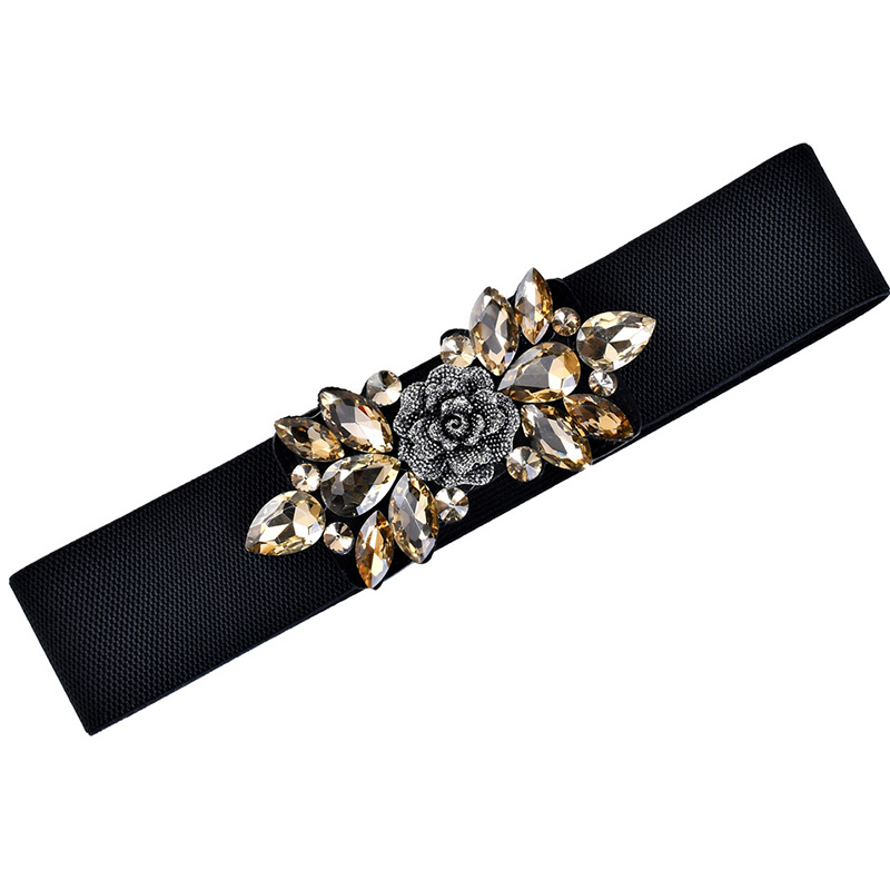Fashion Elastic Stretch Women's Belt Flower Rhinestone Wide Belt Ladies Decorative Skirt Accessories