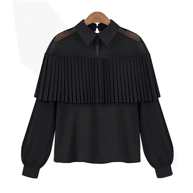 Casual Chiffon Patchwork Shirts Women Spring&Fall Tops Tee Long Sleeve Shirt Loose Shirt Black&White Hot