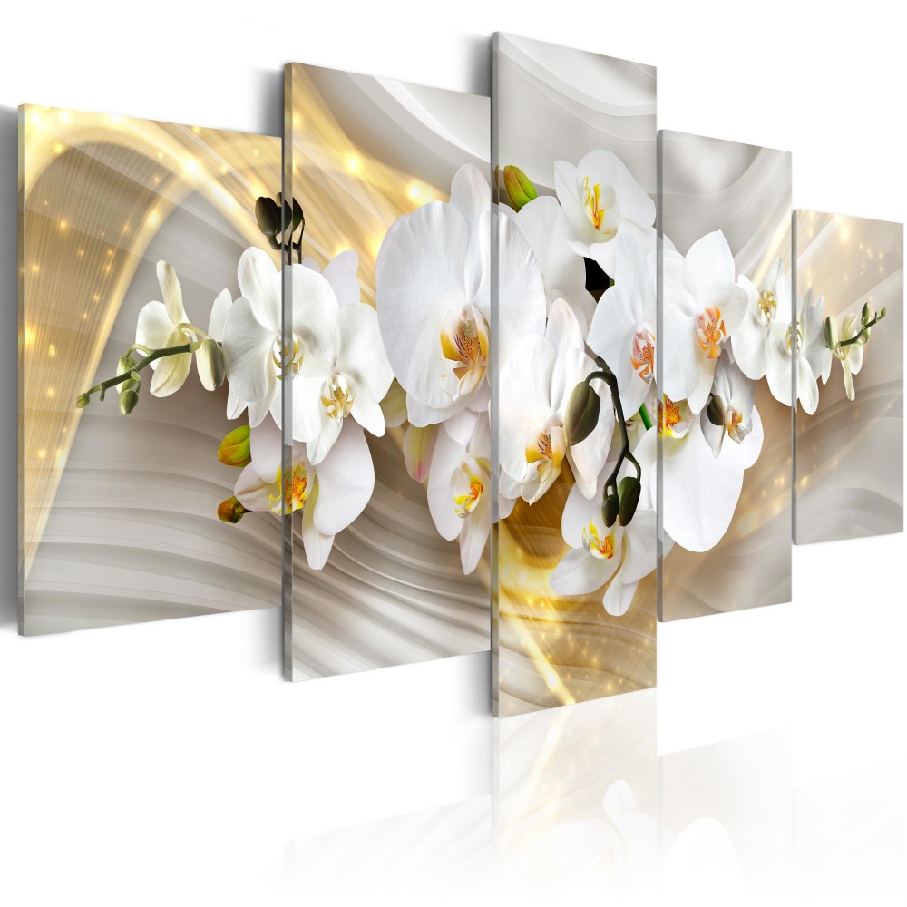 5 Pcs/set Canvas Print (No Frame) Abstract Flowers Canvas Painting Yellow Orchids Floral Wall Picture Living Room Decoration