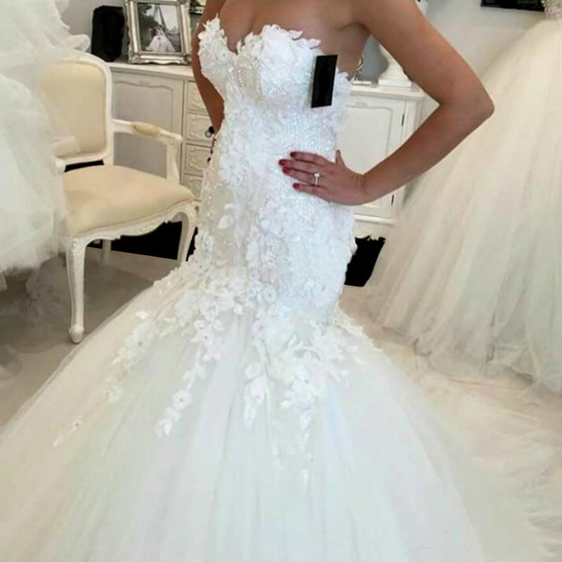 Hot Sale New Lace Mermaid Wedding Dresses 2020 Appliques Sweetheart Bride Dresses Elegant Wedding Gowns Casamento