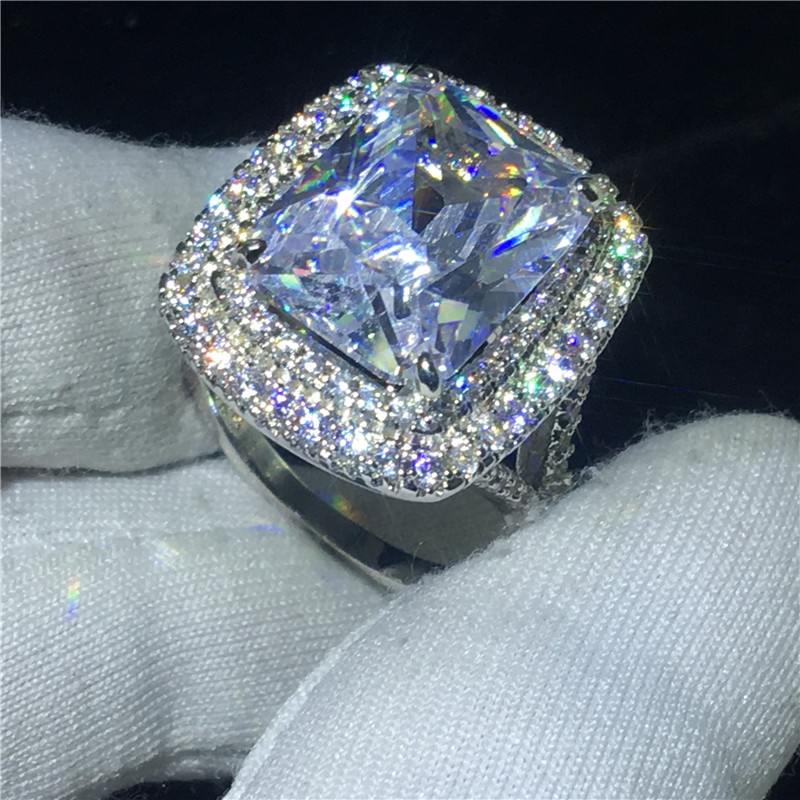 Dove Egg Big Gemstones Sparkling Luxury Jewelry 925 Sterling Silver Cushion Shape White Topaz CZ Diamond Women Wedding Band Ring For Lovers