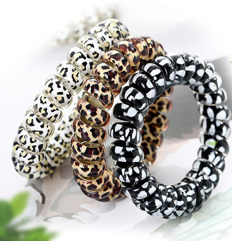 Girl Woman Leopard Telephone Wire Hairbands Hair Ties Girls Elastic Hair Bands Ring Rope Leopard Print Bracelet Stretchy Hair Ropes