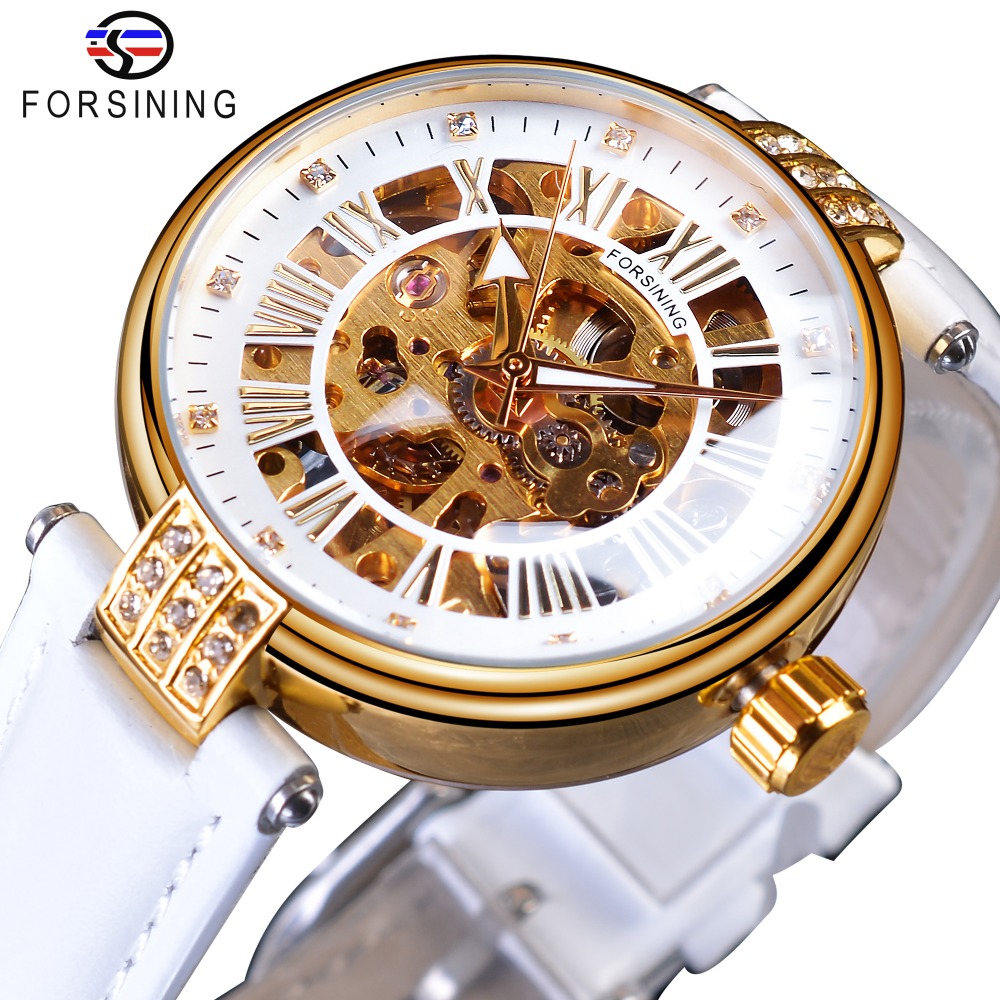Forsining White Golden Mechanical Automatic Luxury Top Brand Lady Wrist Watch Skeleton Clock Women Genuine Leather Dress Watches, Khaki
Forsining White Golden Mechanical Automatic Luxury Top Brand Lady Wrist Watch Skeleton Clock Women Genuine Leather Dress Watches, Khaki