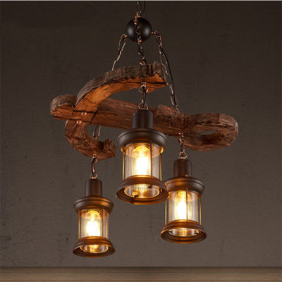 American industrial style vintage loft ship wood chandelier net coffee restaurant bar clothing store arro-boat wood chandelier