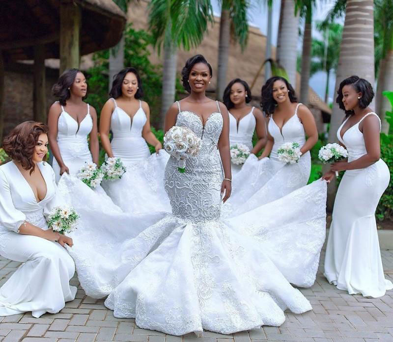 Mermaid Lace Beaded Wedding Dresses Spaghetti Straps Appliqued Bridal Gowns Sweep Train Plus Size Trumpet Robe De Marie