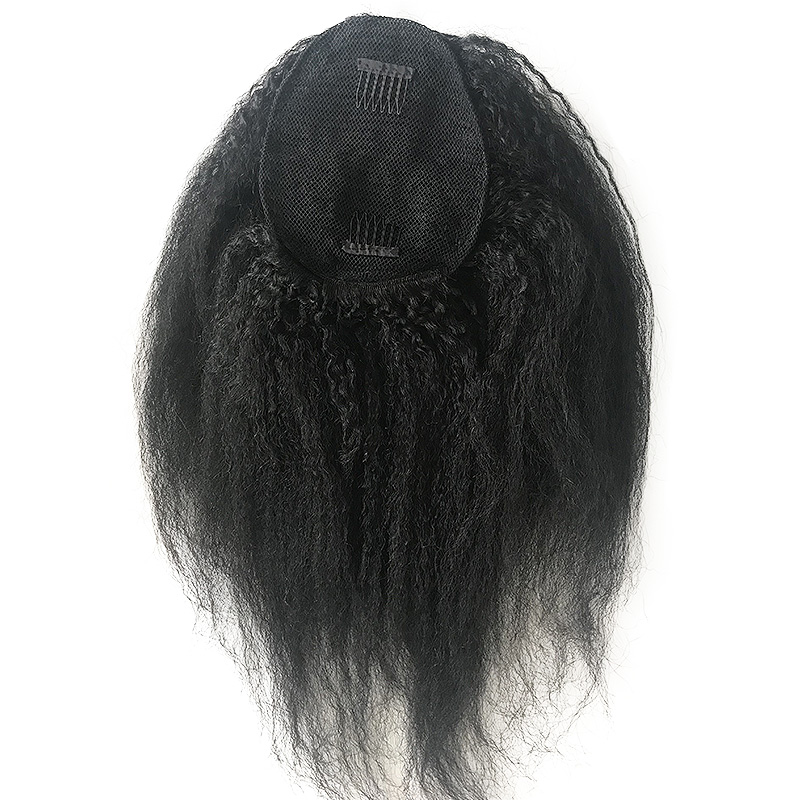 Yaki Kinky Straight Human Hair Ponytail African american coarse yaki Puff pony tail Drawstring Clip in Hair Extensions