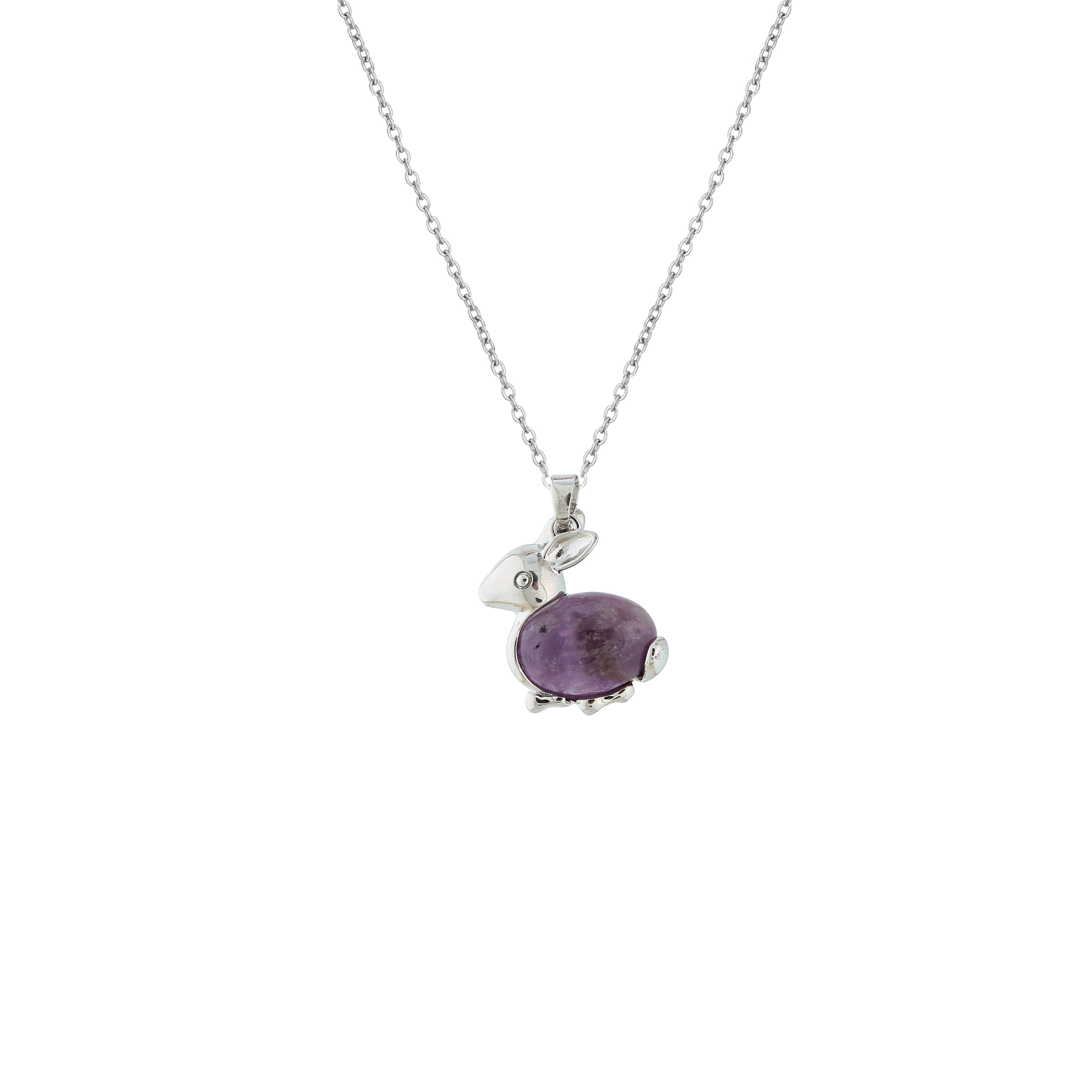 Rabbit Pendant Easter Lady Silver Necklace Cute Sweet Stainless Steel Natural Stone