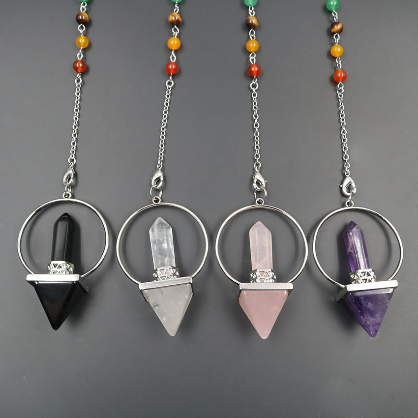 Natural crystal hexagonal column energy pyramid chakra chain spirit decoration pendant men and women Reiki Healing Crystal Pendant Necklace