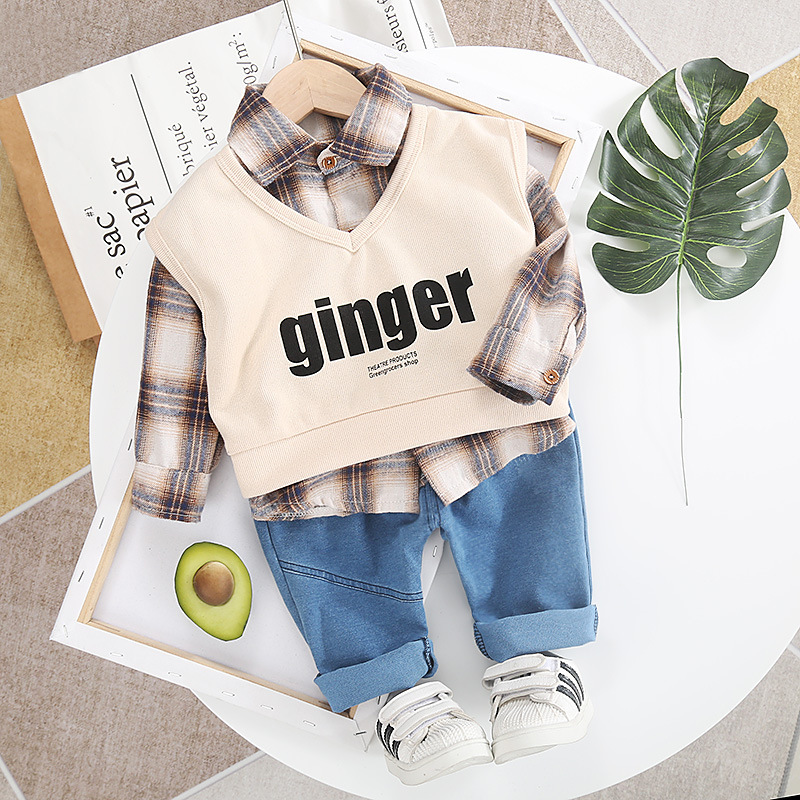 Fashion Baby Boy Clothing Set Letter V-neck Vest + Plaid Shirt + Jeans 3PCS 2020 New Toddler Boys Spring Autumn Outwear 1-4 Y, Customize
Fashion Baby Boy Clothing Set Letter V-neck Vest + Plaid Shirt + Jeans 3PCS 2020 New Toddler Boys Spring Autumn Outwear 1-4 Y, Customize