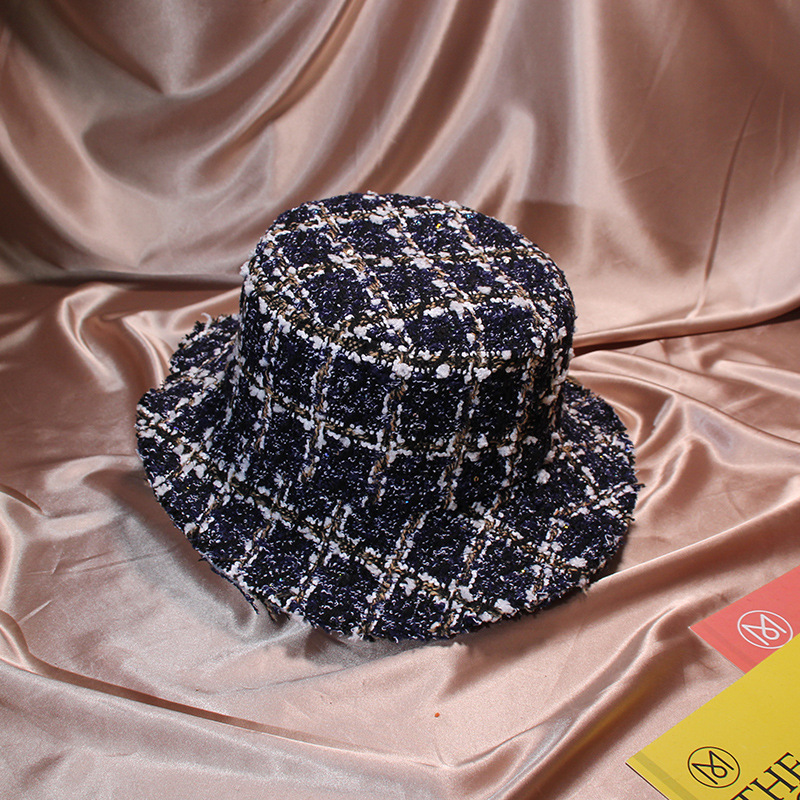 Autumn Winter Women Tweed Hats Bucket Hat Caps Chic Plaid 5 Colors Fisherman Panama Knitted Bucket Hat T200116