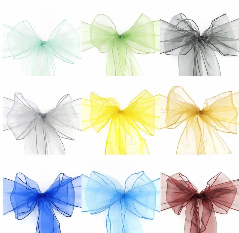 25PC/Lot New Wedding Organza Chair Sash Bow For Chair Cover Banquet beach garden Wedding Party Decor Organza Sashes